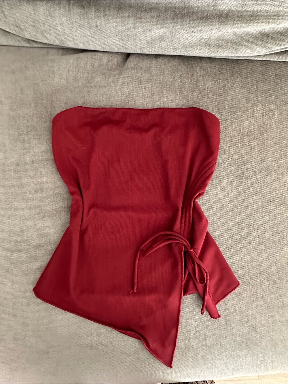 Garage Red Strapless Asymmetric Blouse with Side Tie